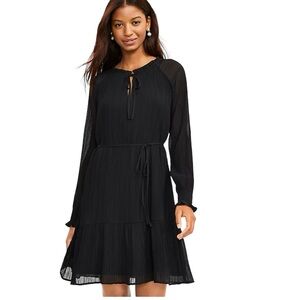 LOFT Black Pleated Tie Neck Lined Dress NEW Size S